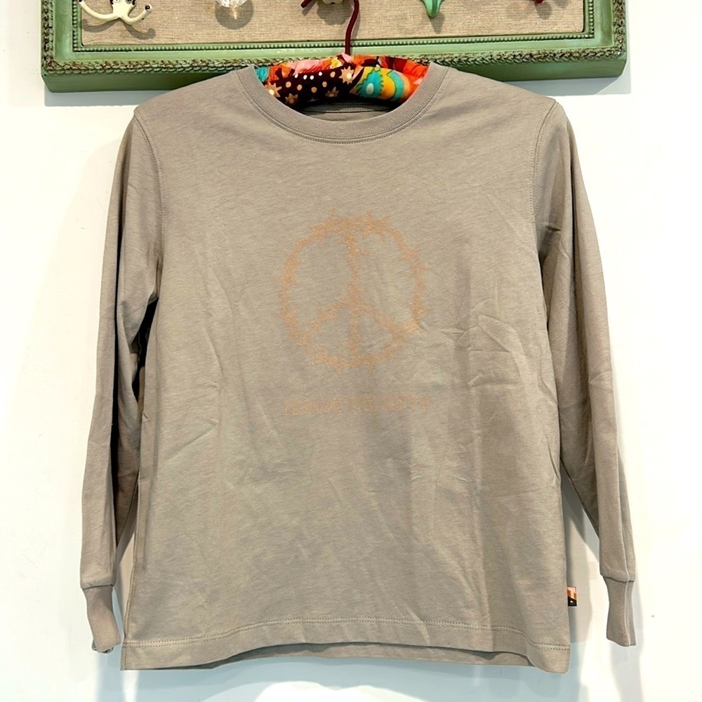 New honor the gift long sleeve T-shirt kids size 10 grey peace sign graphic tee
